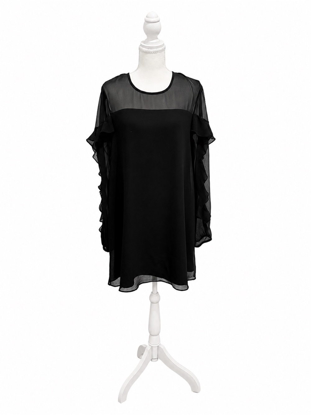 BCBGeneration Black Sheer Ruffle Sleeve Shift Dress Small Party Cocktail